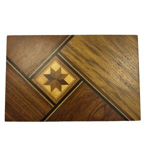 VTG Hand Made Wood Jewelry Trinket Box W/ Wood Inlay 4.5" x 6.75" Storage Signed